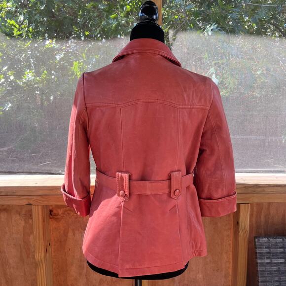 See By Chloe Women's Rusty Red Lamb Leather Belted Jacket Sizes 4 - Picture 3 of 16